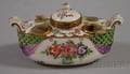 French Giltmetal Mounted Handpainted Armorial Decorated Porcelain Inkstand