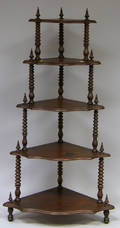 Victorian Walnut Graduated Fivetier Corner Whatnot