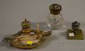 Two French Champleve Decorated Inkwells and an Inkstand