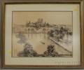 Framed Japanese Watercolor on Paper View of Paris