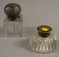 Baccarattype Colorless Molded Glass Inkwell and a Cross London Colorless Cut Glass Inkwell