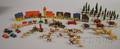 Collection of Folk Carved and Painted Miniature Wooden Village Figurals and Assorted Metal Figures