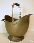 Brass coal bucket with turned wood handles