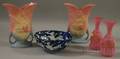 Pair of Large Hull Pottery Vases a Japanese Blue and White Decorated Porcelain Bowl and a Pair of Victorian Bristol Glass Vases