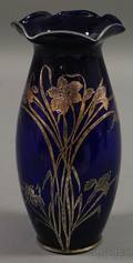 Sterling Silver Overlay Cobalt Glass Vase