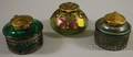 Three Bohemian Secessionist Metalmounted Iridescent Art Glass Inkwells