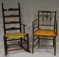 Ladderback Armrocker and a Greenpainted and Decorated Fancy Armchair with Caned Seat