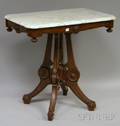 Victorian Renaissance Revival White Marbletop Carved Walnut Occasional Table