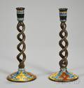 Pair of Gouda Pottery Candlesticks