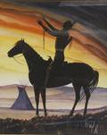 Framed Print of a Indian Warrior on Horseback at Sunset