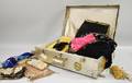 Vintage Suitcase with Beaded Handbags Lace Embroidered Textiles and Other Items
