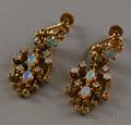 Pair of 14kt Gold Opal and Diamond Earpendants