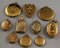 Ten Antique Gold and Goldtone Lockets