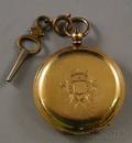 Ladys Swiss Gold Hunting Case Pocket Watch with Key