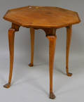 Queen Anne Style Octagonal Traytop Maple and Pine Tea Table with Paw Feet