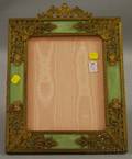 Brass Overlay Green Slag Glass Table Picture Frame