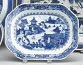 Two Chinese export blue and white Canton platters 19th c