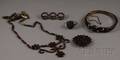 Five Antique Garnet Jewelry Items