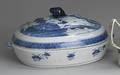 Chinese export blue and white Canton hot water platter and cover 19th c