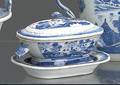 Three Chinese export blue and white Canton covered dishes 19th c