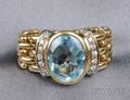18kt Gold Blue Topaz and Diamond Flexible Ring