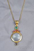 24kt Gold and Gemset Magnifying Glass Pendant