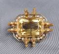 18kt Gold Citrine and Seed Pearl Brooch