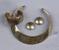 Suite of 18kt Gold Basketweave Niello Jewelry Italy