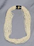 Multistrand 18kt Gold Onyx and Seed Pearl Necklace
