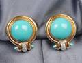 18kt Gold Turquoise and Diamond Earclips
