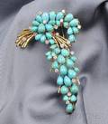 18kt Gold and Turquoise Diamond Spray Brooch