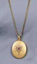 Antique 14kt Gold Ruby and Diamond Locket on Chain