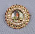 Antique Reverse Crystal Enamel and Seed Pearl Brooch
