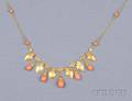 Etruscan Revival 18kt Gold and Coral Fringe Necklace