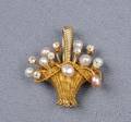 Antique 14kt Gold Diamond and Seed Pearl Basket Pendant