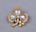 Antique 14kt Gold Moonstone and Seed Pearl Clover Pin
