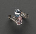 Fancy Colored Diamond and Diamond Twinstone Bypass Ring
