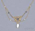 Art Nouveau 14kt Gold Sapphire and Freshwater Pearl Necklace Krementz  Co