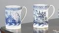 Two similar Leeds pearlware mugs ca 1780
