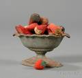 Small Bluepainted Cast Iron Urn Filled with Strawberryform Pincushions and Emories