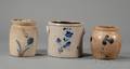 Three Small Cobalt Floraldecorated Stoneware Items