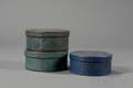 Three Round Wooden Bluepainted Lappedseam Covered Pantry Boxes