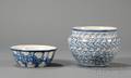Blue Spongedecorated Stoneware Bowl and Jardiniere
