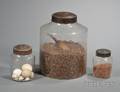 Three Blown Colorless Glass Cannisters with Tin Lids