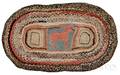 Wool and Cotton Oval Hooked and Braided Rug Centered with a Red Horse Motif