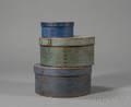 Three Round Wooden Bluepainted Lappedseam Covered Pantry Boxes