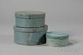 Three Round Wooden Bluepainted Lappedseam Covered Pantry Boxes