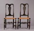 Near Pair of Spanish Brownpainted Carved and Turned Side Chairs