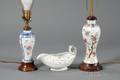 Two Chinese Export Porcelain Vases Converted to Lamps and a Gravy Boat