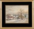 American School After George H Durrie Lot of Two Framed 20th Century American Gouache on PaperBoard Landscapes